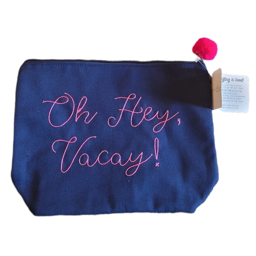NWT! Oh Hey, Vacay Blue Pink Make Up Bag